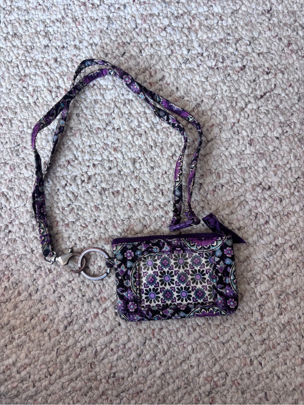 Quilted Floral Vera Bradly Lanyard Cardholder - Purple
